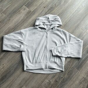 Hollister Gilly Hicks Grey Waffle Cropped Zip Up Hoodie